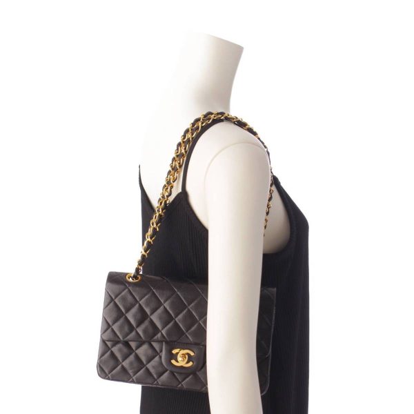 re cha sh w 00233 9 Chanel Matelasse 23 Lambskin W Flap Chain Shoulder Bag A01113 Black