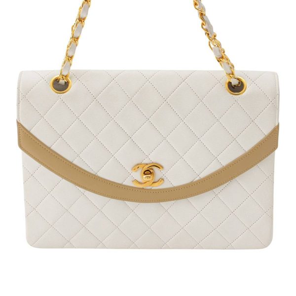 re cha sh w 00236 Chanel Matelasse Lambskin Bicolor Flap Shoulder Bag White