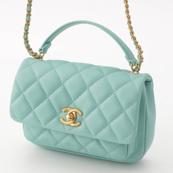 re cha sh w 00237 1 Chanel Mini Matelasse Lambskin 2way Hand Chain Shoulder Bag AS1226 Mint