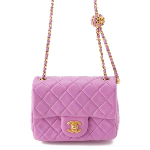 re cha sh w 00241 Chanel Coco Ball Lambskin Mini Matelasse Chain Shoulder Bag Purple