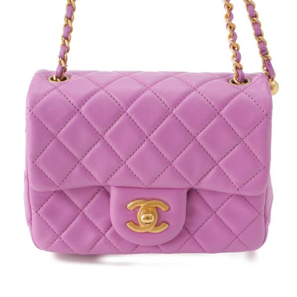 re cha sh w 00241 1 Chanel Coco Ball Lambskin Mini Matelasse Chain Shoulder Bag Purple