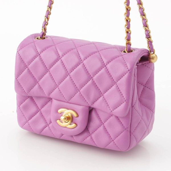 re cha sh w 00241 2 Chanel Coco Ball Lambskin Mini Matelasse Chain Shoulder Bag Purple