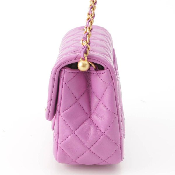 re cha sh w 00241 3 Chanel Coco Ball Lambskin Mini Matelasse Chain Shoulder Bag Purple