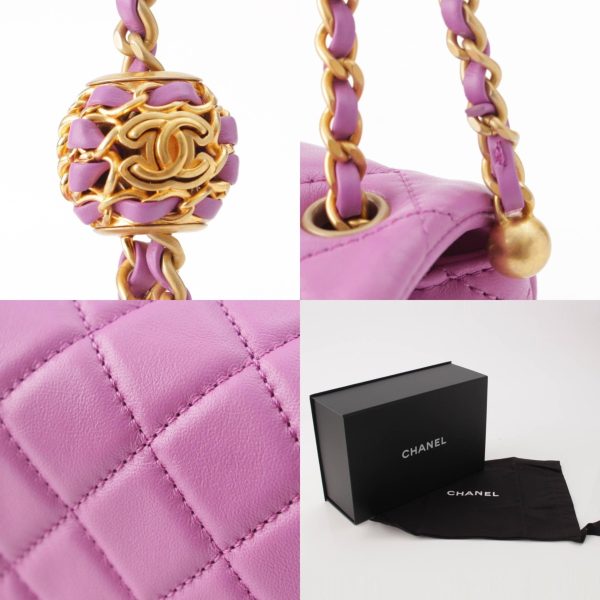 re cha sh w 00241 8 Chanel Coco Ball Lambskin Mini Matelasse Chain Shoulder Bag Purple