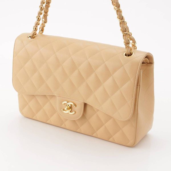 re cha sh w 00243 1 Chanel Big Matelasse 30 Caviar Skin Chain Shoulder Bag G Hardware A58600 Beige