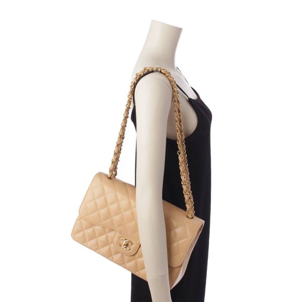 re cha sh w 00243 8 Chanel Big Matelasse 30 Caviar Skin Chain Shoulder Bag G Hardware A58600 Beige