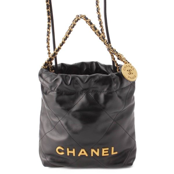 re cha sh w 00249 Chanel CHANEL22 Logo Shiny Calfskin Chain Shoulder Bag AS3980 Black