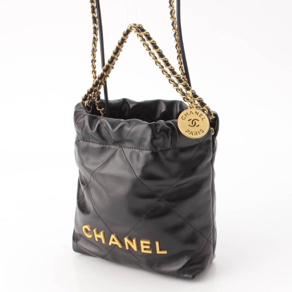 re cha sh w 00249 1 Chanel CHANEL22 Logo Shiny Calfskin Chain Shoulder Bag AS3980 Black