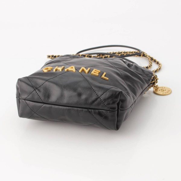 re cha sh w 00249 4 Chanel CHANEL22 Logo Shiny Calfskin Chain Shoulder Bag AS3980 Black