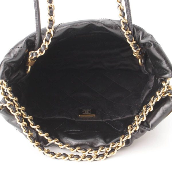 re cha sh w 00249 5 Chanel CHANEL22 Logo Shiny Calfskin Chain Shoulder Bag AS3980 Black