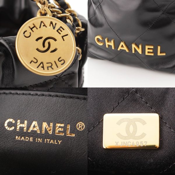 re cha sh w 00249 7 Chanel CHANEL22 Logo Shiny Calfskin Chain Shoulder Bag AS3980 Black