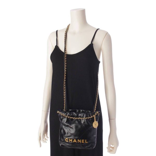 re cha sh w 00249 9 Chanel CHANEL22 Logo Shiny Calfskin Chain Shoulder Bag AS3980 Black