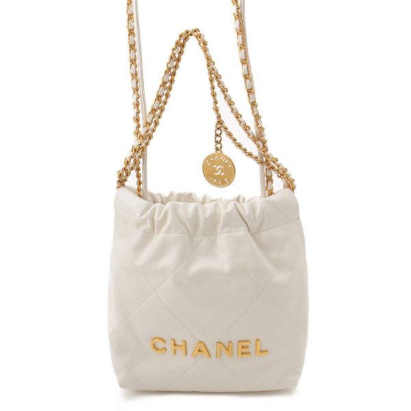 re cha sh w 00250 Chanel 22 Leather Mini Chain Shoulder Handbag AS3980 White