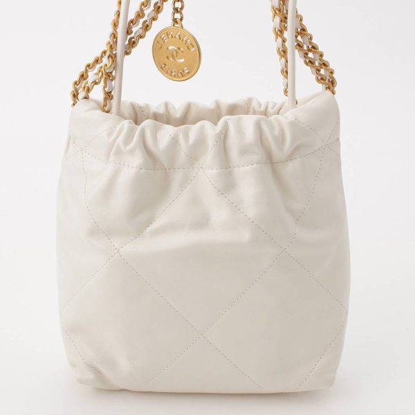 re cha sh w 00250 3 Chanel 22 Leather Mini Chain Shoulder Handbag AS3980 White