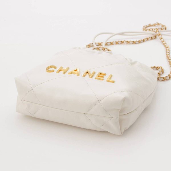 re cha sh w 00250 4 Chanel 22 Leather Mini Chain Shoulder Handbag AS3980 White