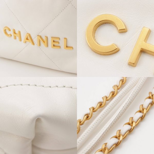 re cha sh w 00250 6 Chanel 22 Leather Mini Chain Shoulder Handbag AS3980 White