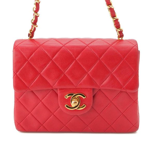 re cha sh w 00258 Chanel Mini Matelasse 17cm Lambskin Chain Shoulder Bag A01115 Red