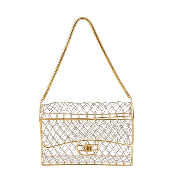 re cha sh w 00264 Chanel Beads Clear Matelasse Coco Mark Chain Shoulder Bag Gold