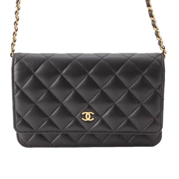 re cha sh w 00265 Chanel Matelasse Lambskin Chain Wallet Shoulder Bag AP0250 Black