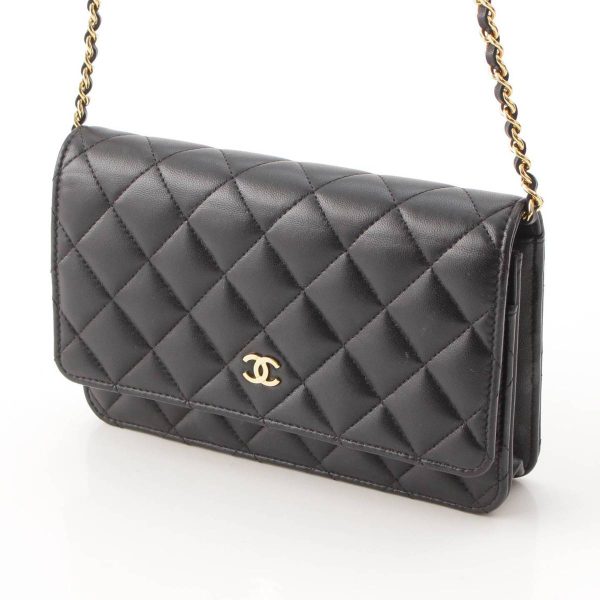 re cha sh w 00265 1 Chanel Matelasse Lambskin Chain Wallet Shoulder Bag AP0250 Black