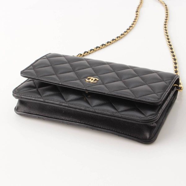 re cha sh w 00265 4 Chanel Matelasse Lambskin Chain Wallet Shoulder Bag AP0250 Black