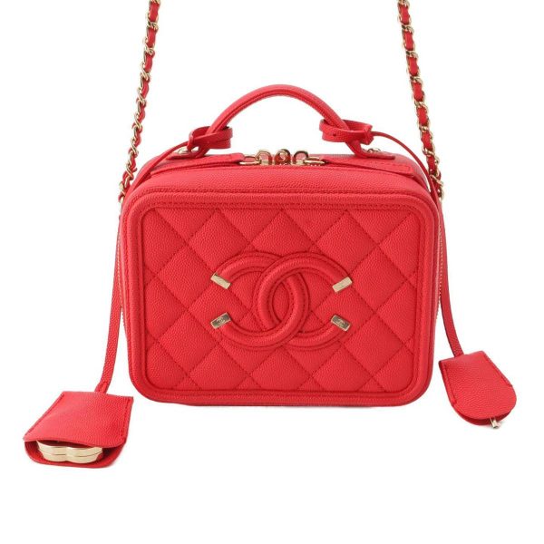 re cha sh w 00266 Chanel CC Filigree Caviar Skin Mini Shoulder Bag Red