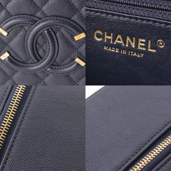 re cha sh w 00267 6 Chanel CC Filigree Caviar Skin Gold Hardware Vanity Shoulder Bag Navy