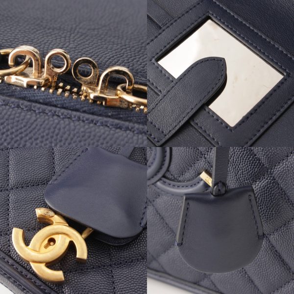 re cha sh w 00267 7 Chanel CC Filigree Caviar Skin Gold Hardware Vanity Shoulder Bag Navy