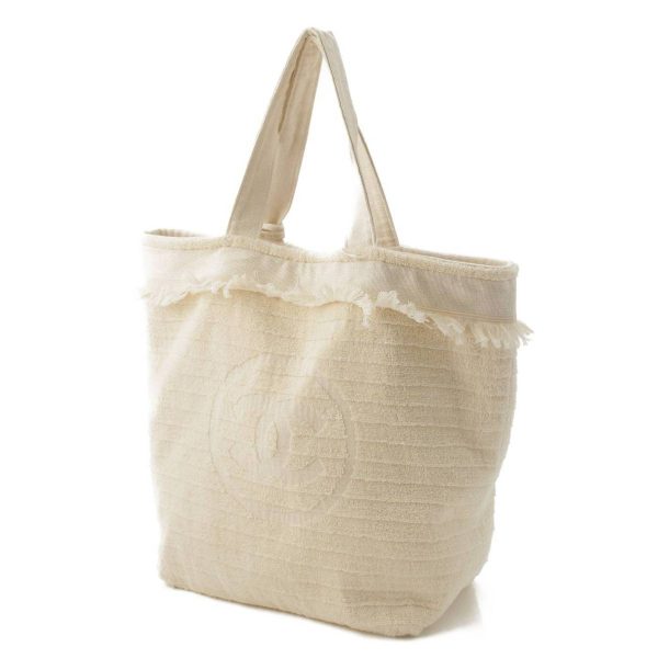 re cha to w 00113 1 Chanel Coco Mark Pile Big Tote Bag Pouch with Towel White