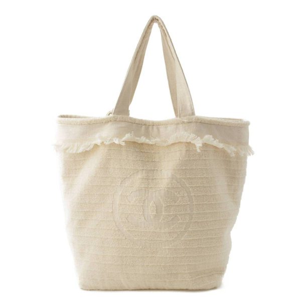 re cha to w 00113 3 Chanel Coco Mark Pile Big Tote Bag Pouch with Towel White