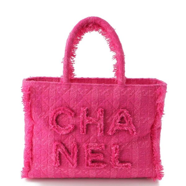 re cha to w 00116 Chanel Wool Tweed Zip Shopping Tote Bag AS0976 Pink