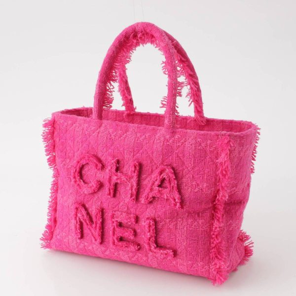 re cha to w 00116 1 Chanel Wool Tweed Zip Shopping Tote Bag AS0976 Pink