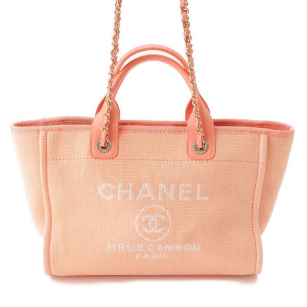 re cha to w 00118 Chanel Deauville MM canvas x leather 2 way chain tote bag with pouch pink