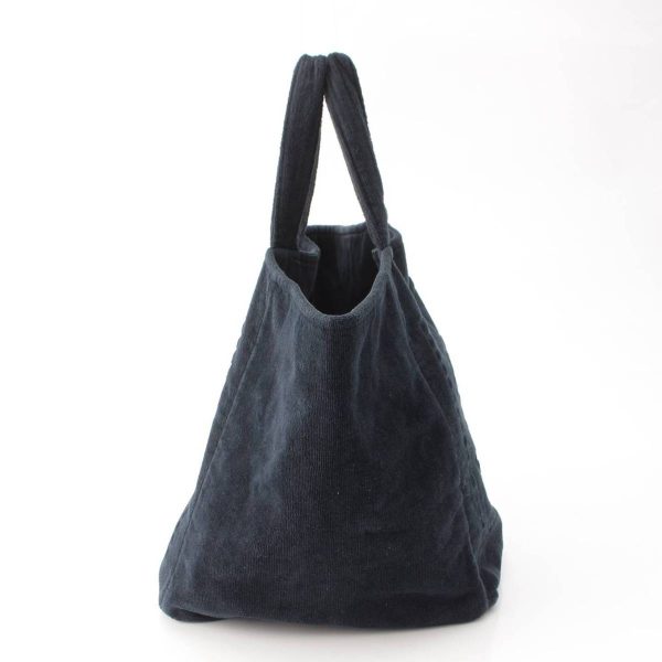 re cha to w 00120 2 Chanel Sports Line Coco Mark Pile Cotton Tote Bag Beach Bag Navy