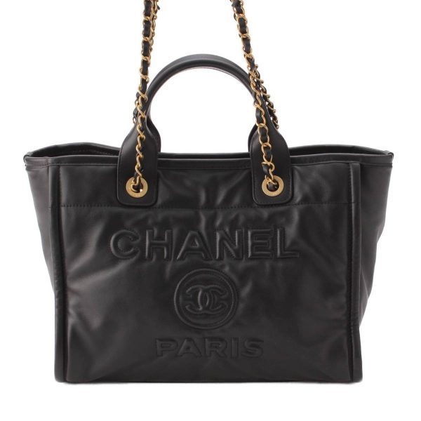 re cha to w 00124 Chanel Deauville Small Lambskin 2way Chain Tote Bag AS3257 Black