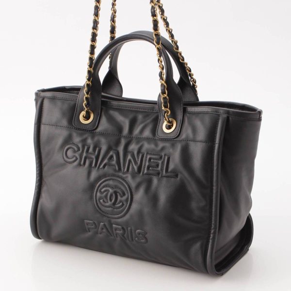 re cha to w 00124 1 Chanel Deauville Small Lambskin 2way Chain Tote Bag AS3257 Black