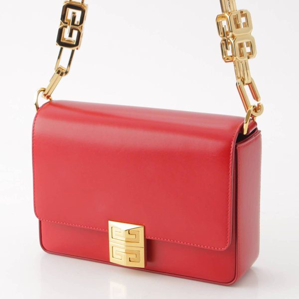 re giv sh w 00065 1 GIVENCHY 4G Medium Leather Chain Shoulder Bag Red