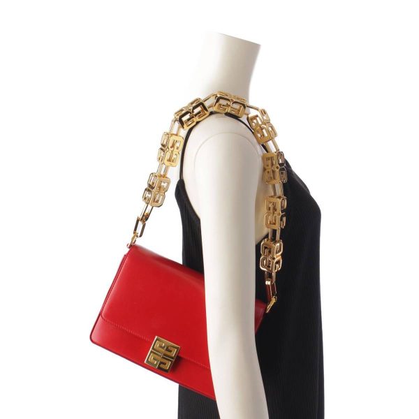 re giv sh w 00065 9 GIVENCHY 4G Medium Leather Chain Shoulder Bag Red