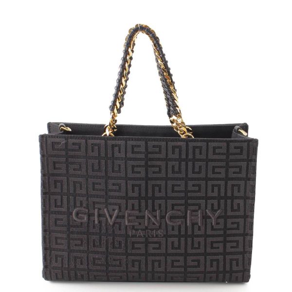 re giv to w 00012 GIVENCHY Logo 4G Canvas 2way Chain Shoulder Tote Bag Black