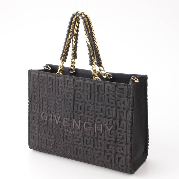 re giv to w 00012 1 GIVENCHY Logo 4G Canvas 2way Chain Shoulder Tote Bag Black