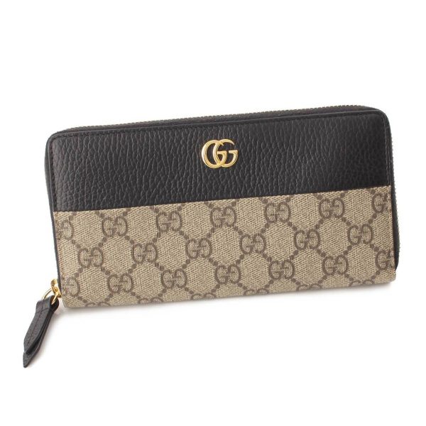 re guc fo w 00033 Gucci GG Supreme Marmont Round Zipper Long Wallet Beige