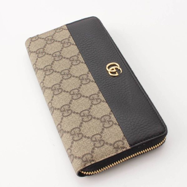 re guc fo w 00033 2 Gucci GG Supreme Marmont Round Zipper Long Wallet Beige