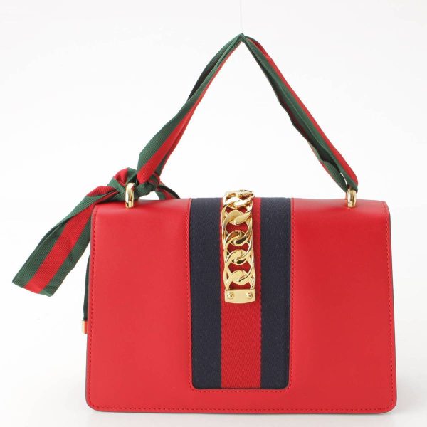 re guc ha w 00093 2 Gucci Sylvie Chain Motif Leather 2WAY Handbag Red