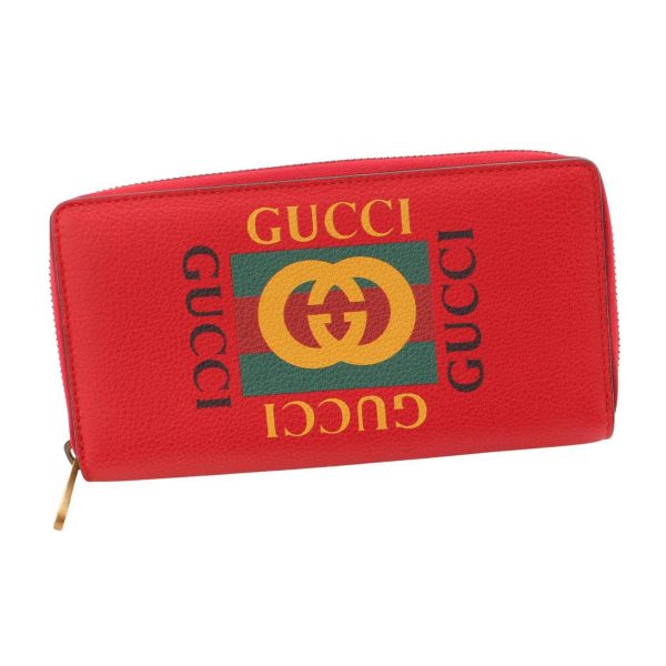 re guc pu u 00023 Gucci Leather Vintage Print Long Wallet Wallet Red