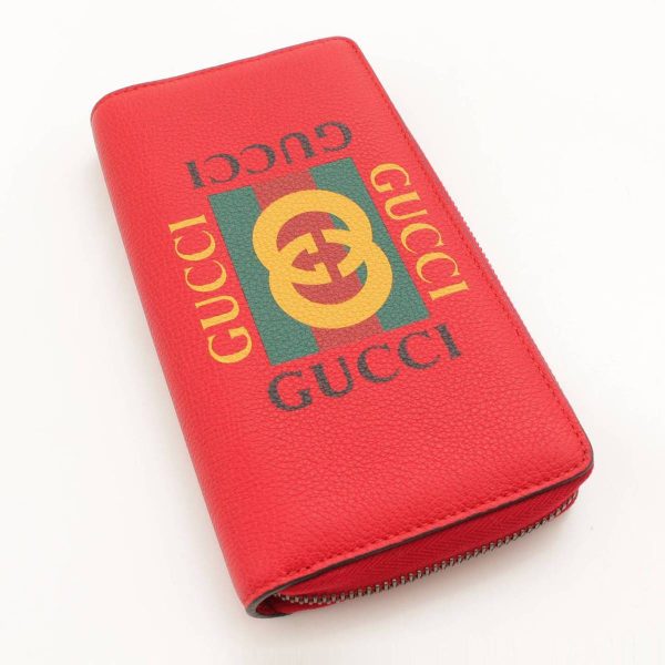 re guc pu u 00023 2 Gucci Leather Vintage Print Long Wallet Wallet Red