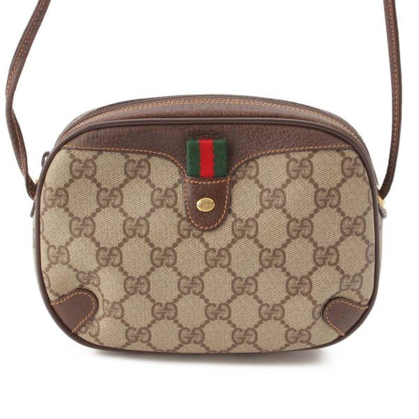 re guc sh w 00228 Gucci Old Gucci Sherry Line GG Supreme Round Shoulder Bag Brown