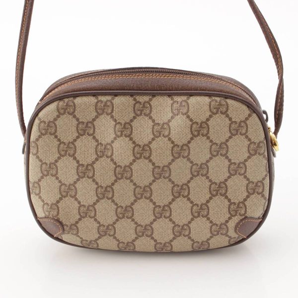 re guc sh w 00228 2 Gucci Old Gucci Sherry Line GG Supreme Round Shoulder Bag Brown