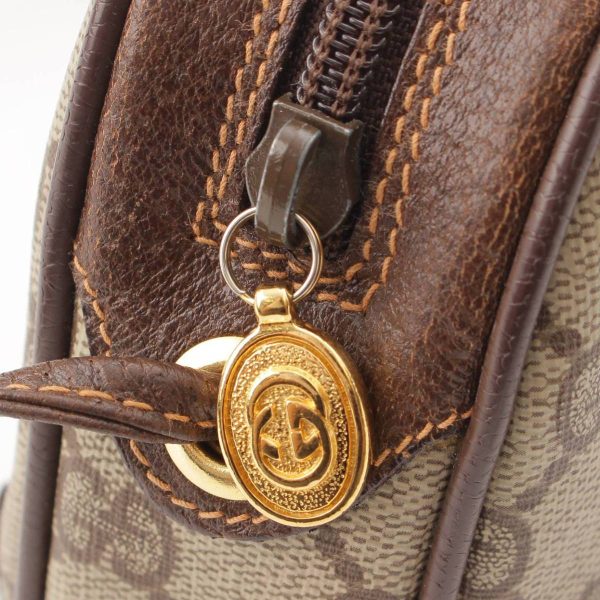 re guc sh w 00228 7 Gucci Old Gucci Sherry Line GG Supreme Round Shoulder Bag Brown