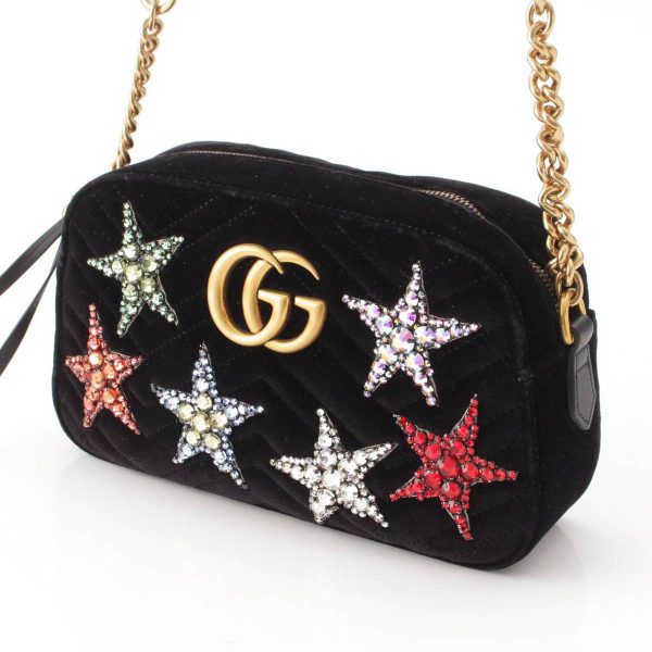 re guc sh w 00231 1 Gucci GG Marmont Star Velor Chain Shoulder Bag Black