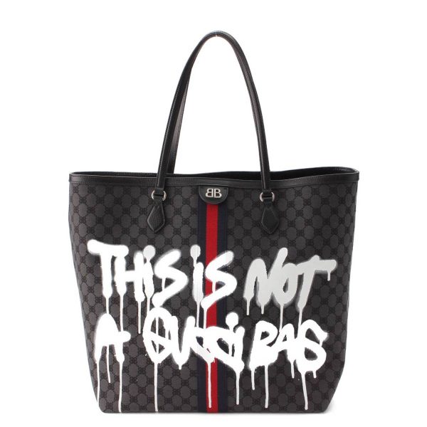 re guc to u 00019 Gucci Balenciaga Graffiti Hacker Project Tote Bag Black